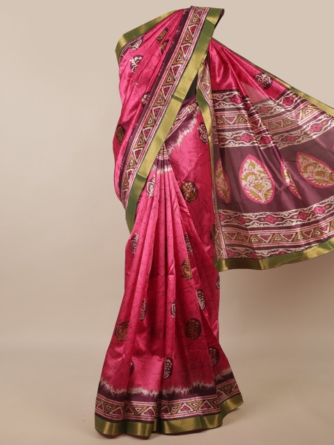 

Pothys Pink & Burgundy Batik Printed Zari Saree