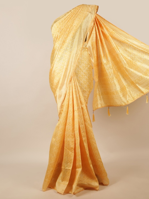 

Pothys Yellow & Gold-Toned Ethnic Motifs Saree