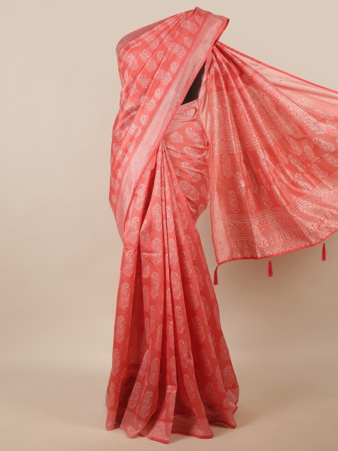 

Pothys Pink & White Paisley Printed Saree