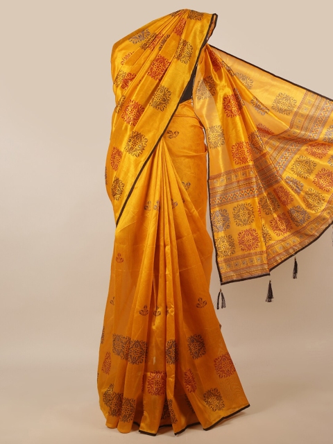 

Pothys Mustard & Red Ethnic Motifs Printed Saree