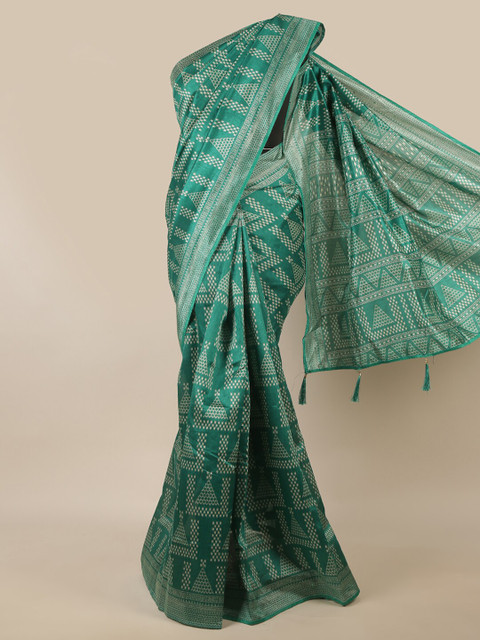 

Pothys Green & Off White Geometric Printed Saree