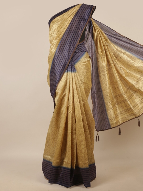 

Pothys Cream-Coloured & Blue Floral Printed Beads & Stones Saree