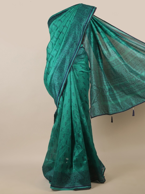 

Pothys Green & Blue Floral Printed Saree