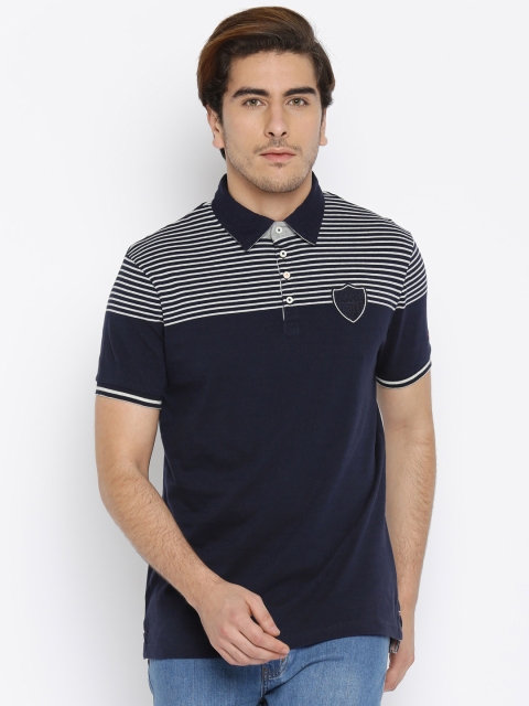 

Being Human Clothing Men Navy Blue & White Striped Polo T-Shirt