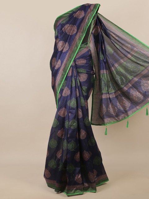 

Pothys Navy Blue & Pink Ethnic Motifs Printed Saree