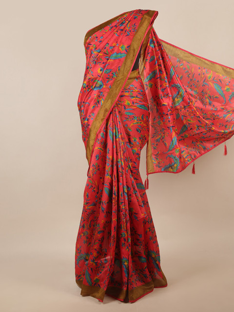 

Pothys Pink & Blue Floral Printed Saree