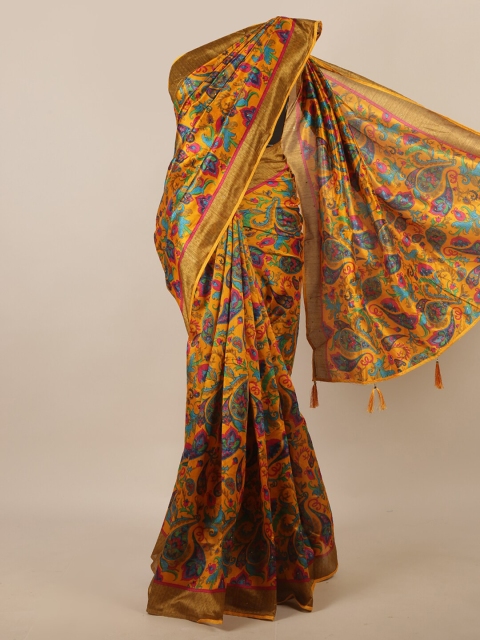 

Pothys Yellow & Blue Floral Printed Saree