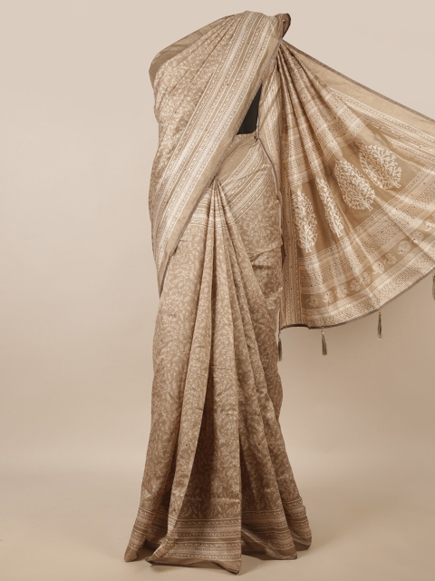 

Pothys Beige & Off White Floral Printed Beads and Stones Saree