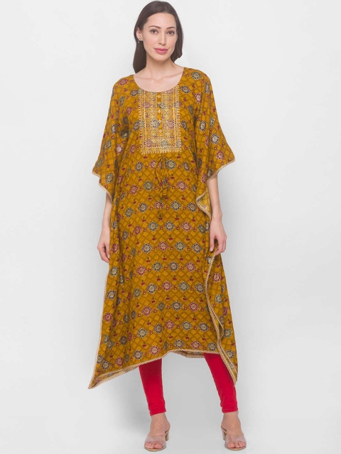 

ZOLA Women Mustard Yellow Flared Sleeves Kaftan Kurta