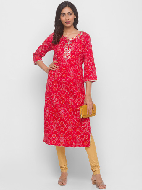 

ZOLA Women Pink Bandhani Printed Flared Sleeves Thread Work Kurta