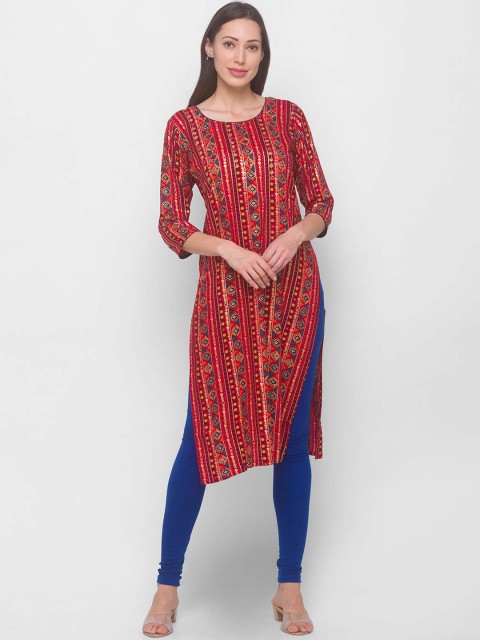 

ZOLA Women Red Striped Pathani Kurta