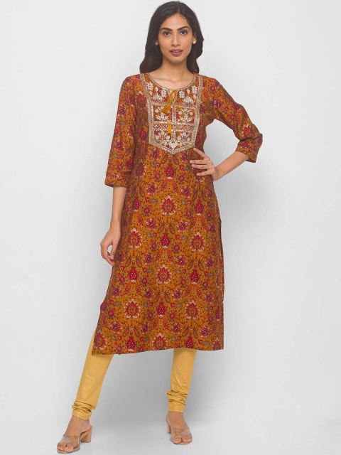 

ZOLA Women Mustard Yellow Ethnic Motifs Printed Thread Work Kurta