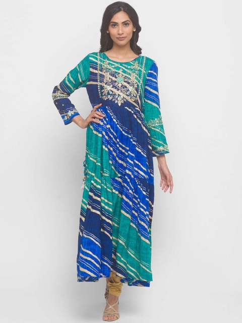 

ZOLA Women Blue Printed Thread Work Kurta