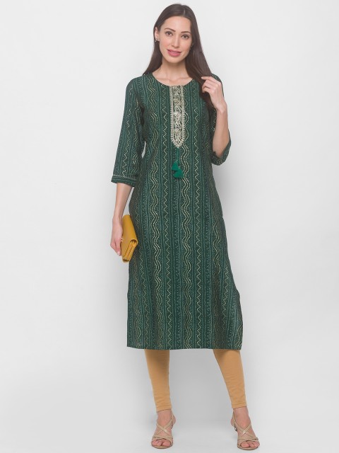 

ZOLA Women Green Bandhani Printed Kurta