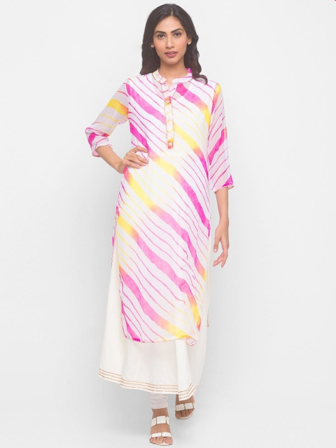 

ZOLA Women Pink Striped Georgette Anarkali Kurta