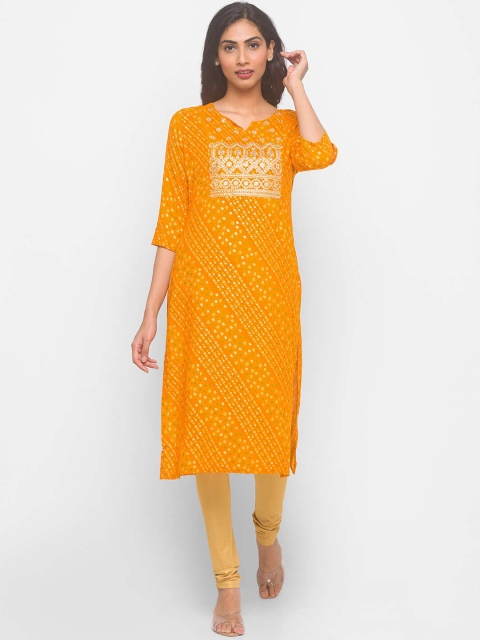 

ZOLA Women Mustard Yellow Bandhani Printed Thread Work Kurta