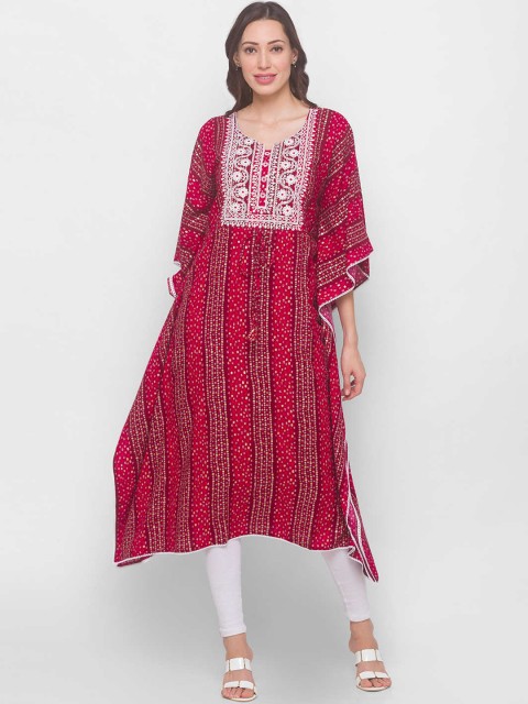 

ZOLA Women Pink Striped Flared Sleeves Mirror Work Kaftan Kurta