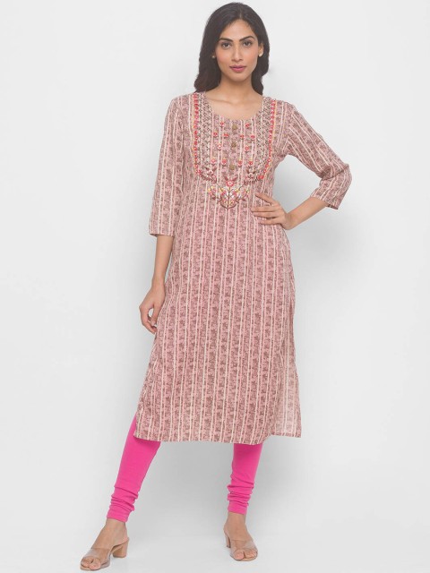 

ZOLA Women Pink Ethnic Motifs Yoke Design Thread Work Kurta