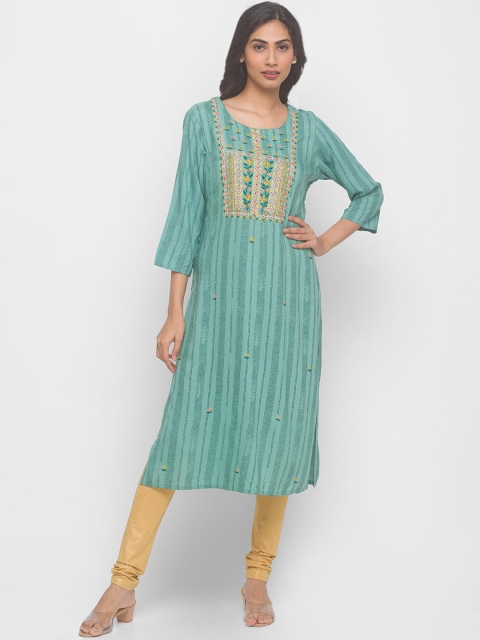

ZOLA Women Green Ethnic Motifs Yoke Design Thread Work Kurta