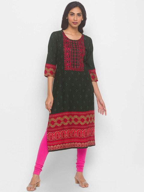 

ZOLA Women Green Geometric Flared Sleeves Kurta
