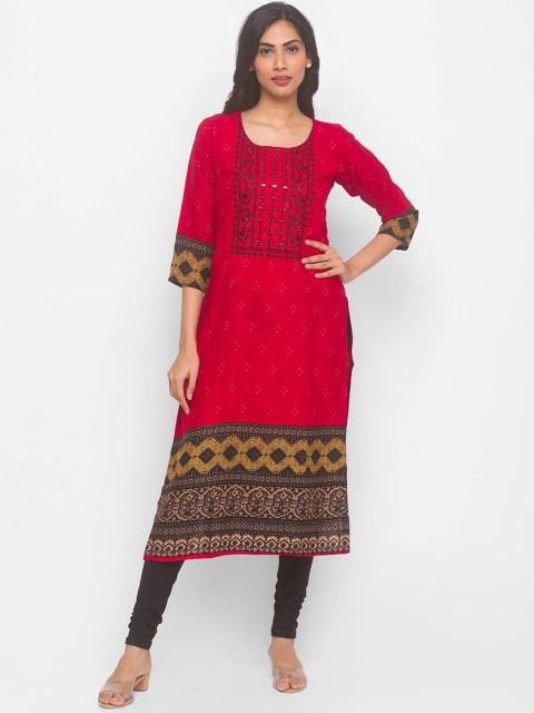 

ZOLA Women Red Geometric Yoke Design Kurta