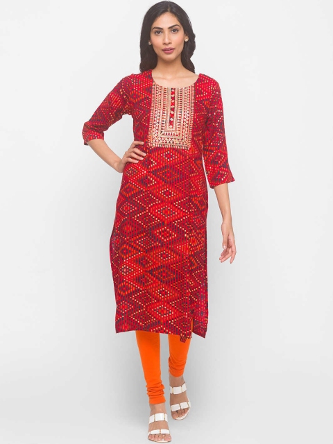 

ZOLA Women Red Ikat Printed Kurta