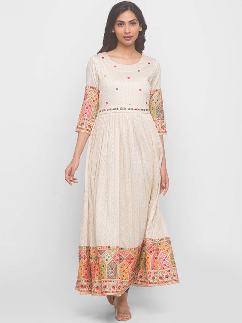 

ZOLA Women Off White Yoke Design irror Work Chanderi Silk Chanderi Silk Kurta