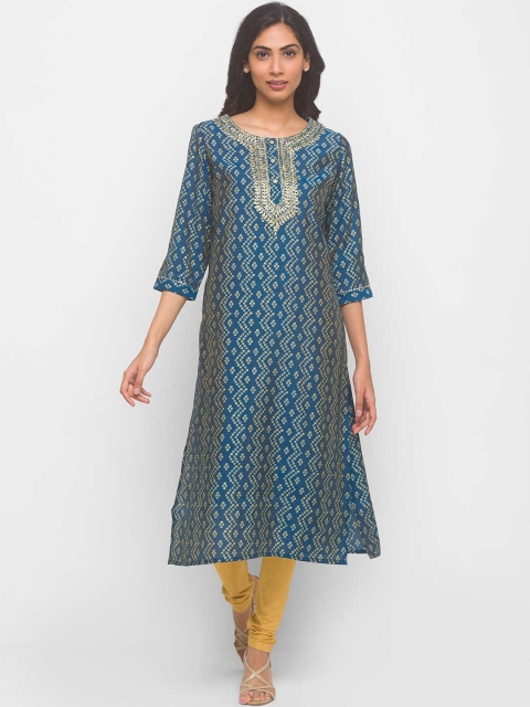 

ZOLA Women Blue Bandhani Ethnic Motifs Embroidered Thread Work Kurta