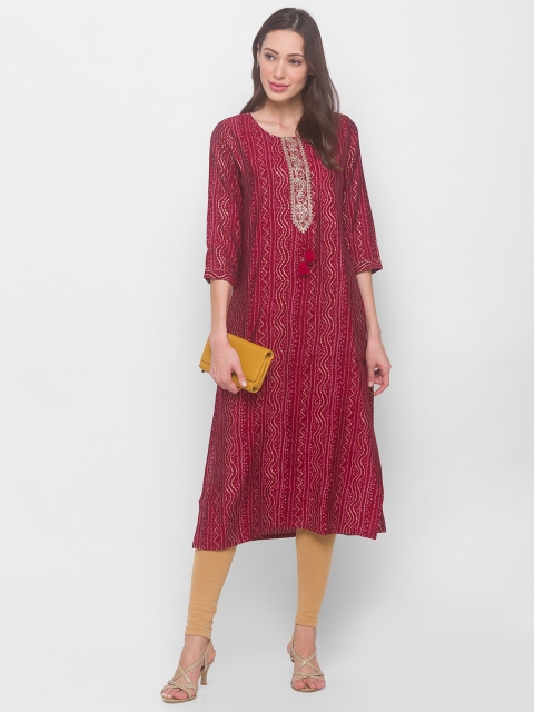 

ZOLA Women Maroon Bandhani Printed Kurta