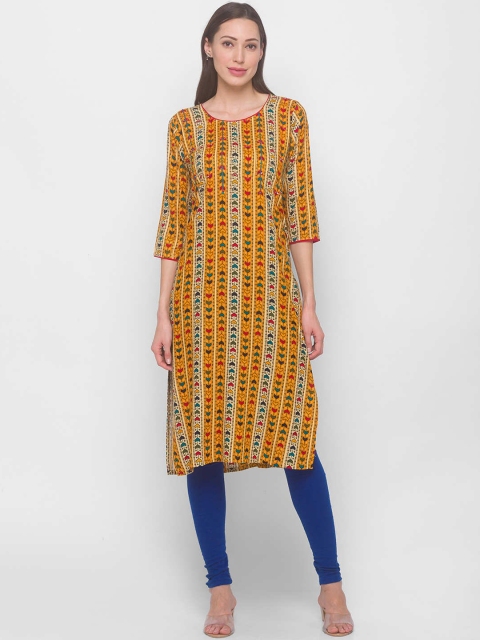 

ZOLA Women Mustard Yellow Ethnic Motifs Dyed Mirror Work Kurta