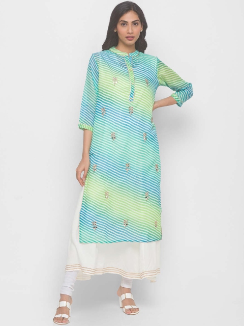 

ZOLA Women Green Striped Kurta