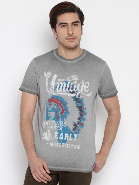 

Jack & Jones Men Grey Printed Round Neck T-Shirt