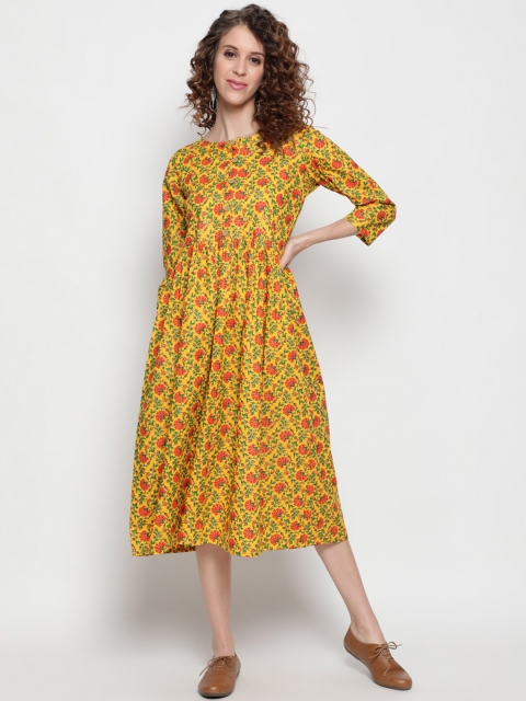 

THE NKS PLUS Yellow Cotton Floral Midi Dress