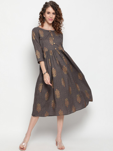 

THE NKS PLUS Brown Cotton Floral Midi Dress