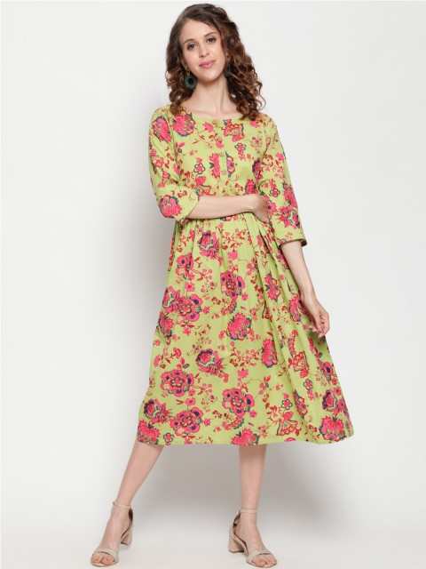 

THE NKS PLUS Green Cotton Floral Midi Dress