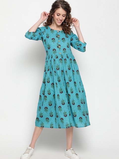 

THE NKS PLUS Sea Green Cotton Floral Midi Dress