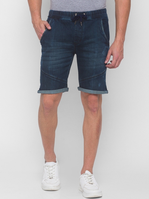 

mode de base Men Navy Blue Washed Slim Fit Denim Shorts