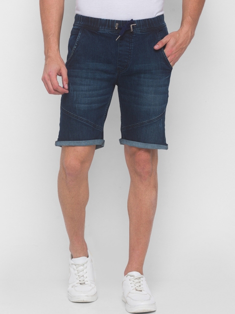 

mode de base Men Navy Blue Washed Slim Fit Denim Shorts