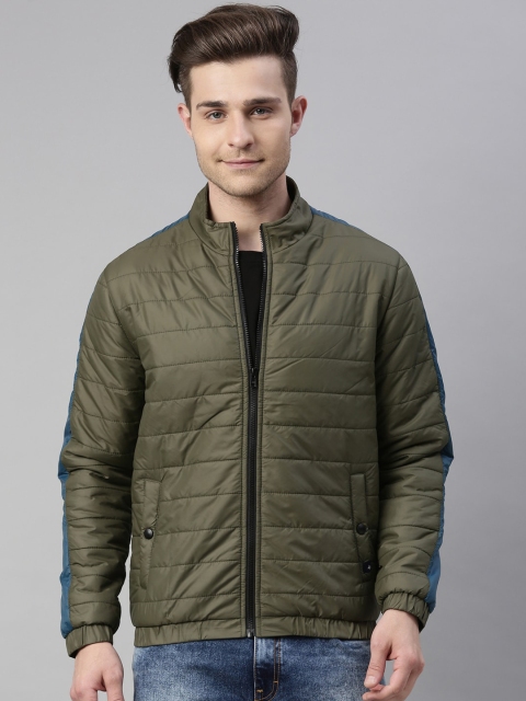 

Breakbounce Men Olive Green Windcheater Outdoor Puffer Jacket