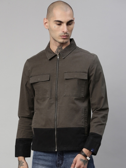 

Breakbounce Men Olive Brown Colourblocked Tailored Jacket