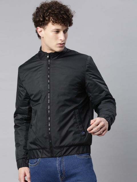 

Breakbounce Men Black Lightweight Outdoor Bomber with Patchwork Jacket