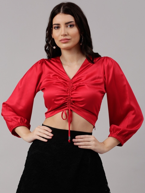 

NEUDIS Red Satin Fitted Crop Top