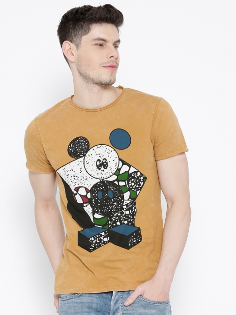 

Jack & Jones Men Mustard Brown Printed Round Neck T-shirt