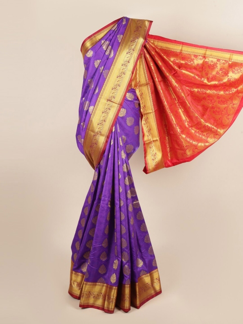 

Pothys Violet & Red Ethnic Motifs Zari Art Silk Saree