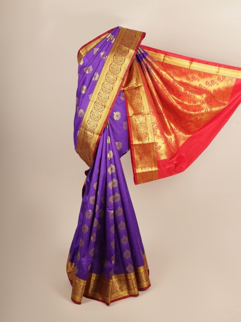 

Pothys Violet & Red Ethnic Motifs Zari Art Silk Saree
