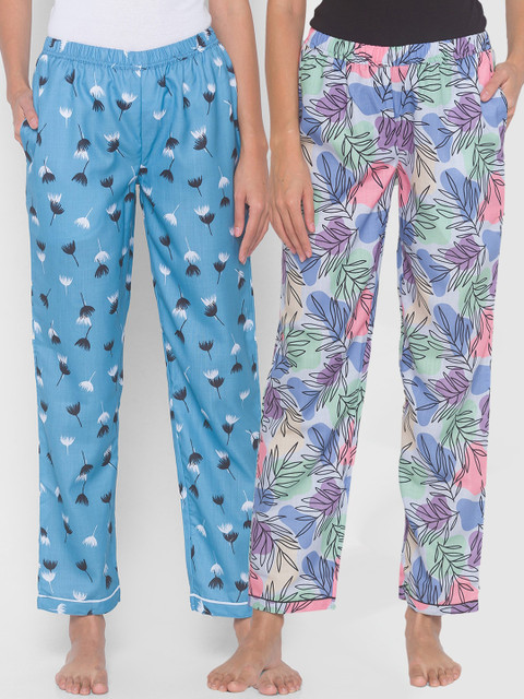 

FashionRack Women Pack Of 2 Blue Printed Lounge Pant