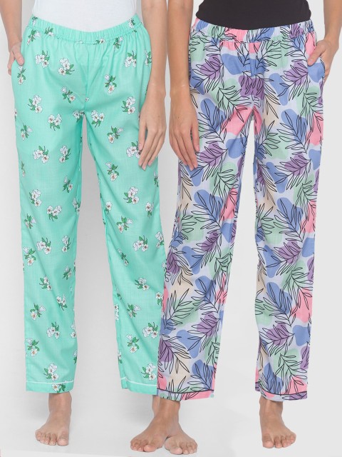 

FashionRack Women Pack Of 2 Blue & Green Printed Lounge Pants