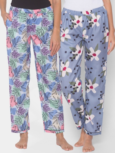 

FashionRack Women Blue & Grey Printed Pack of 2 Lounge Pants