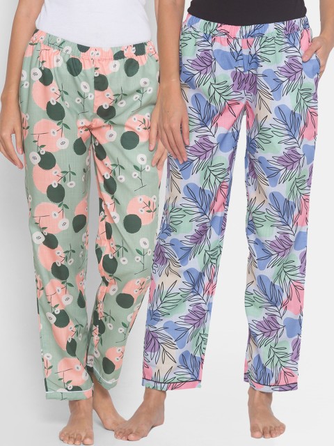 

FashionRack Pack of 2 Blue & Green Printed Lounge Pants