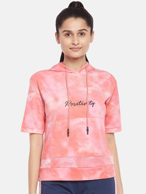

Ajile by Pantaloons Women Pink Dyed Hooded Pocket Detailing T-shirt